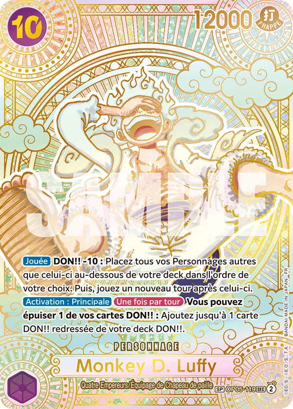 Monkey D. Luffy OP05-119 carte spéciale 3e anniversaire dorée, carte la plus chère du set One Piece Des Poings Vifs Comme l'Éclair