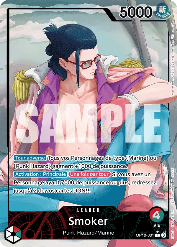 Carte Leader parallèle Smoker OP10-001 du set One Piece Sang Royal en français