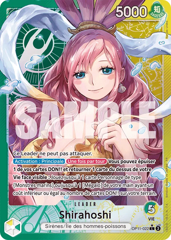 Carte Leader parallèle Shirahoshi OP11-022 du set One Piece Des Poings Vifs Comme l'Éclair en français