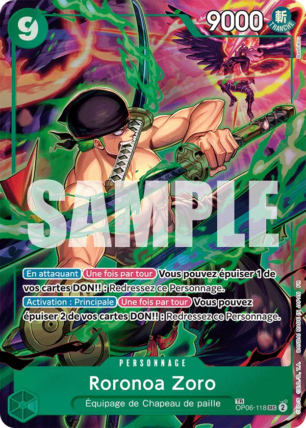 Roronoa Zoro Treasure Rare OP06-118 du set One Piece Des Poings Vifs Comme l'Éclair en français